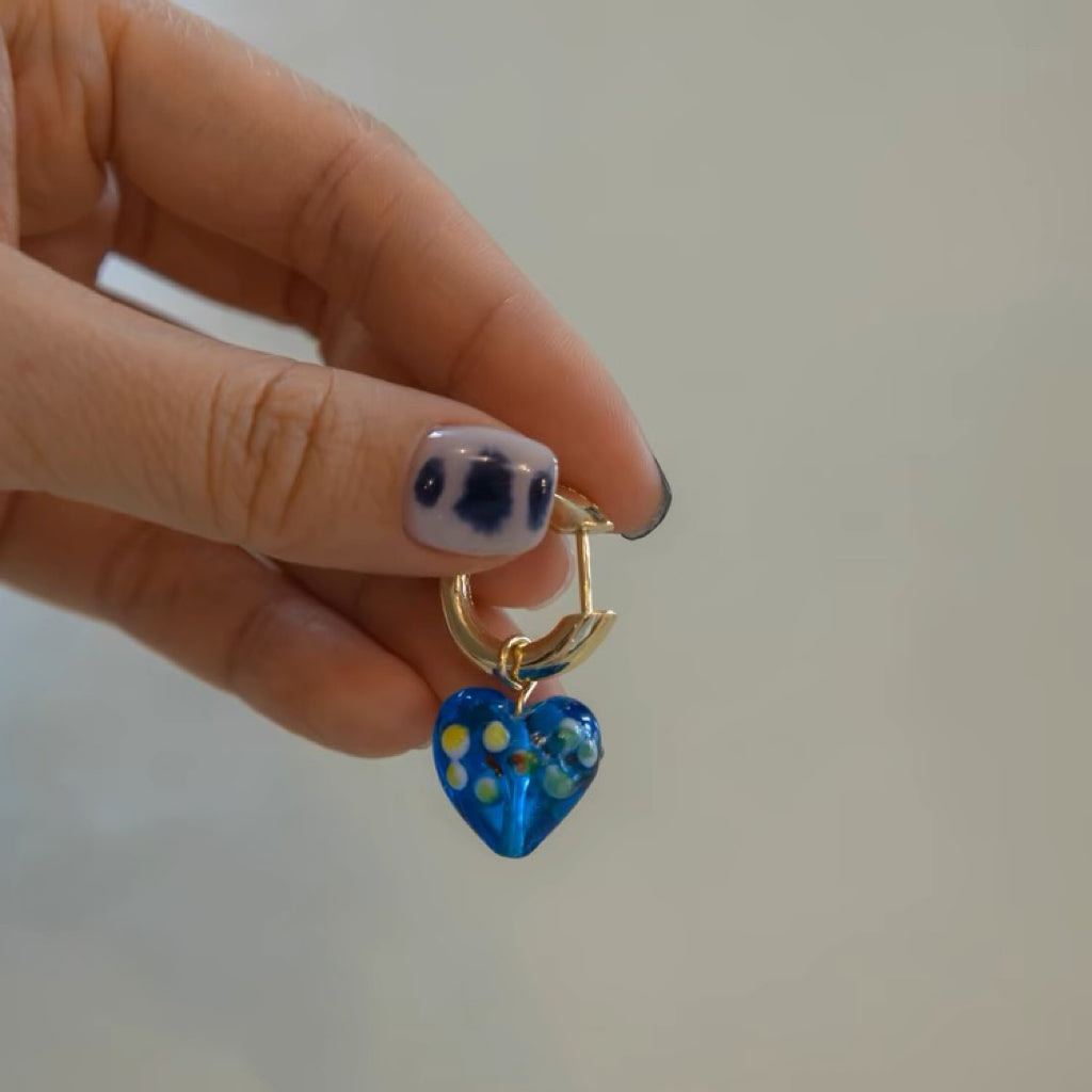 French Vintage Colorful Butterfly Heart Glass Earrings