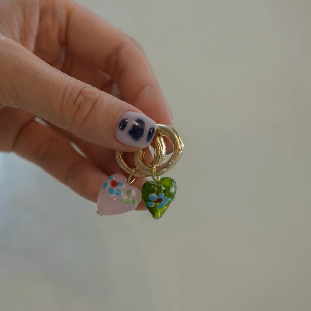 French Vintage Colorful Butterfly Heart Glass Earrings