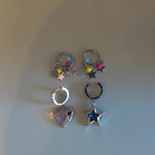 Y2K Vintage Asymmetric Heart and Star Earrings Jewelry